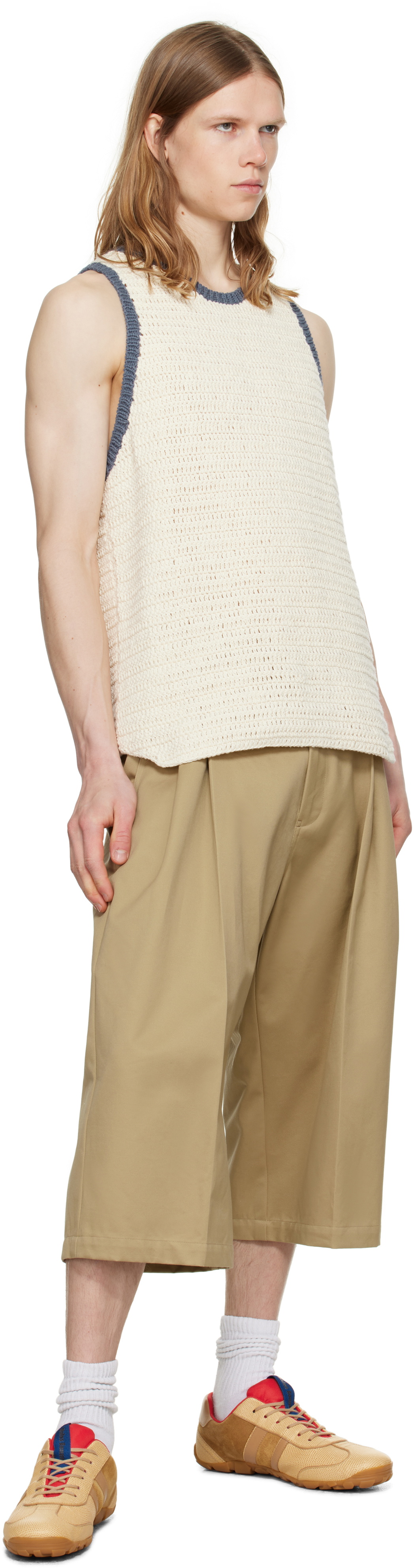 RICE NINE TEN Off-White Crochet Trim Tank Top