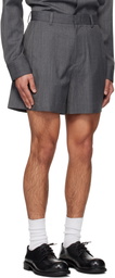 We11done Gray Wool Tucked Shorts