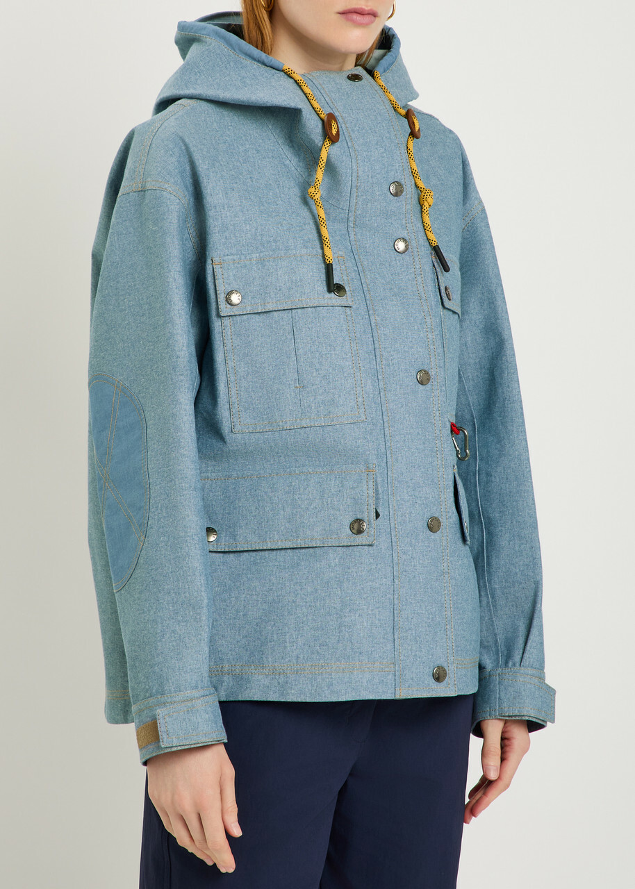 Moncler Beziers Waterproof Hooded Denim Jacket Mid Blu
