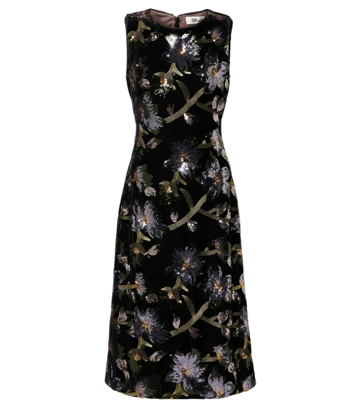 Photo: Diane von Furstenberg Coral sequined floral midi dress