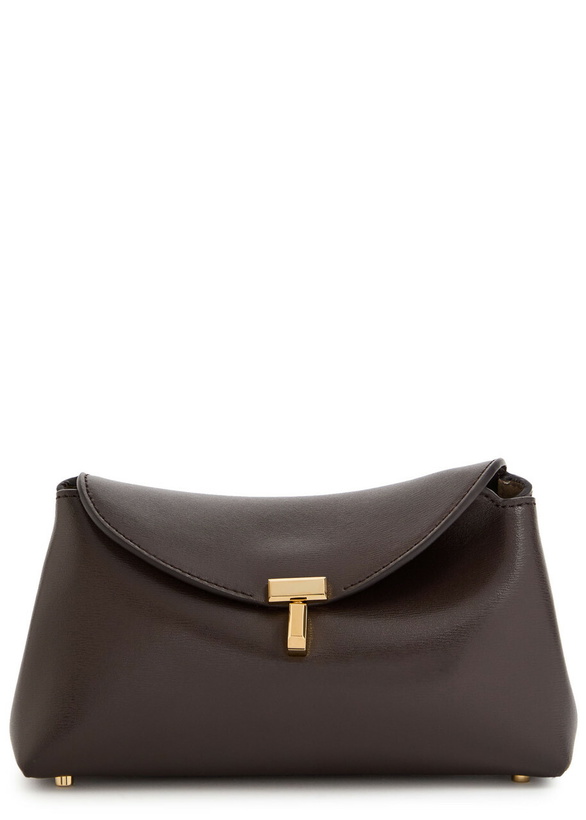 Photo: Toteme T-lock Mini Leather Clutch - Chocolate - One Size