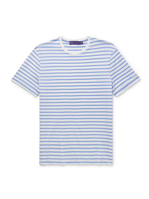 Photo: Ralph Lauren Purple label - Logo-Embroidered Striped Cotton-Lisle T-Shirt - Blue