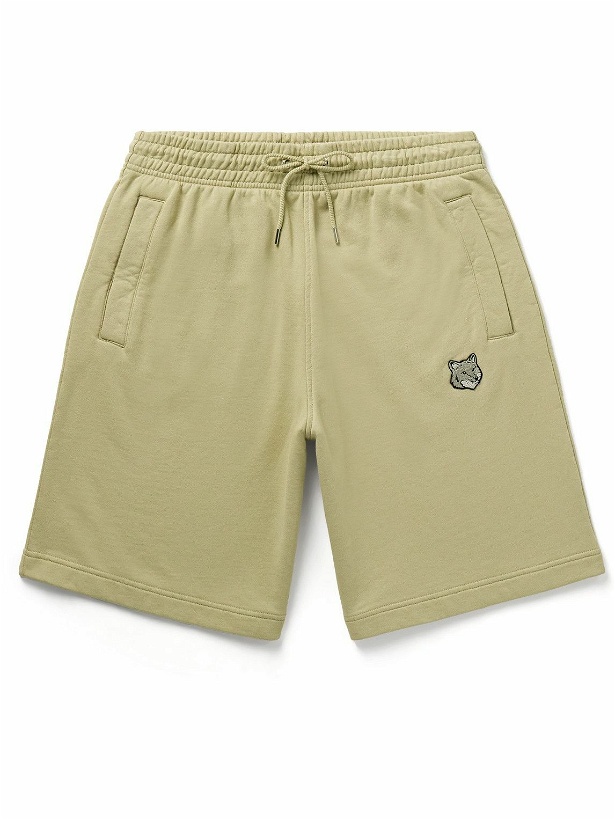 Photo: Maison Kitsuné - Straight-Leg Logo-Appliquéd Cotton-Jersey Drawstring Shorts - Green