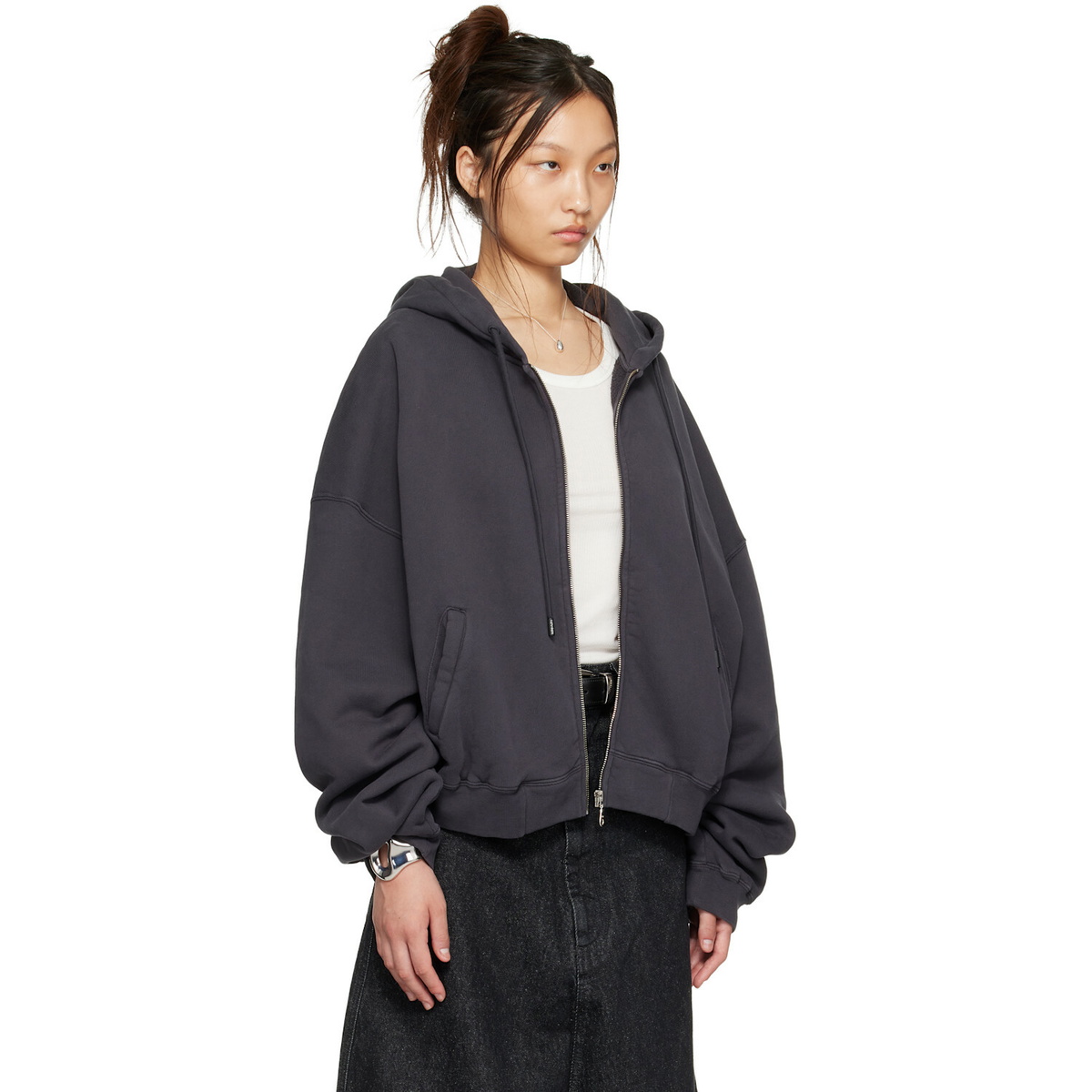 LU'U DAN Gray Washed Zip Hoodie
