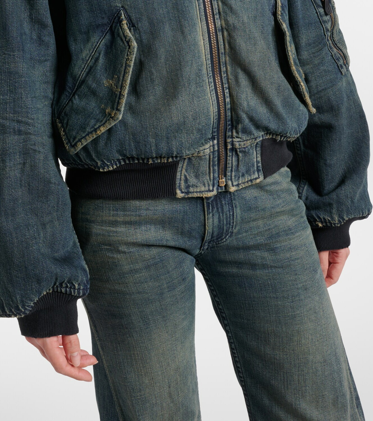 Balenciaga Distressed denim bomber jacket