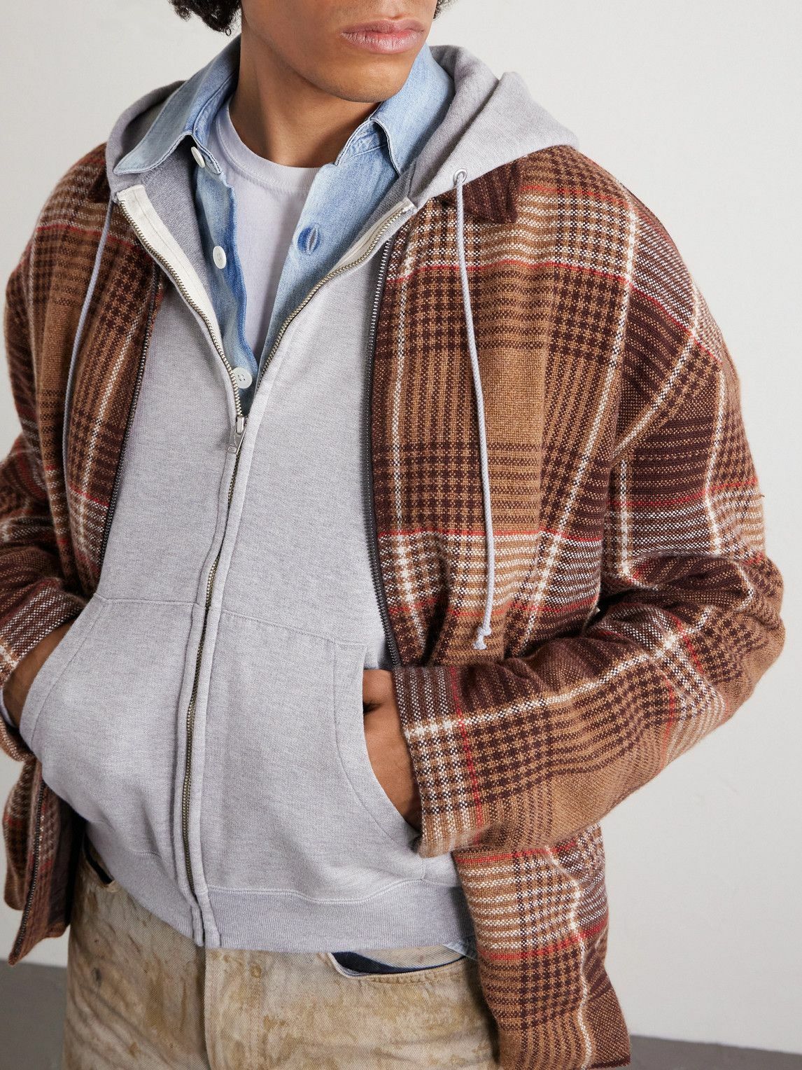 The Elder Statesman - Checked Cashmere Jacket - Brown