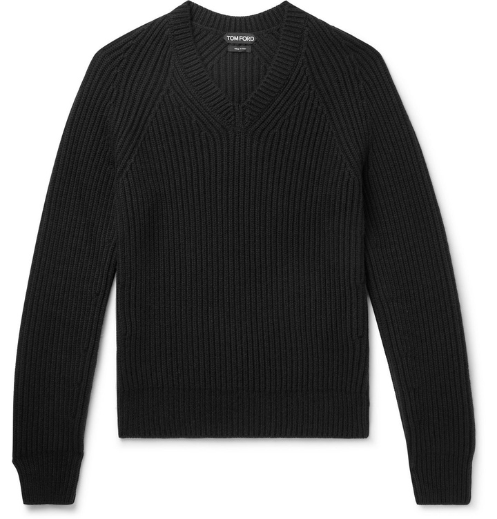 Photo: TOM FORD - Slim-Fit Ribbed Cashmere Sweater - Black