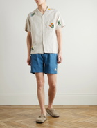 Portuguese Flannel - Straight-Leg Embroidered Ramie Drawstring Shorts - Blue
