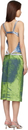 Diesel Blue & Green Open-Back Apron Satin Denim Midi Dress