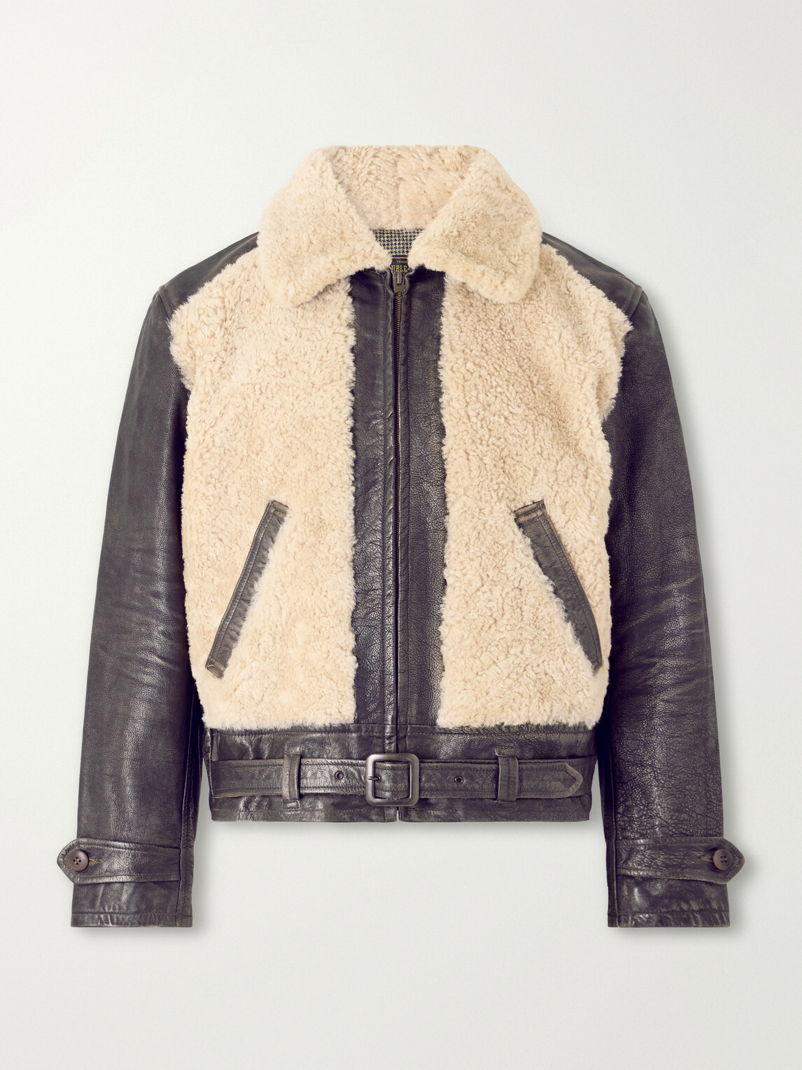 RRL - Geronimo Belted Shearling-Trimmed Leather Jacket - Brown