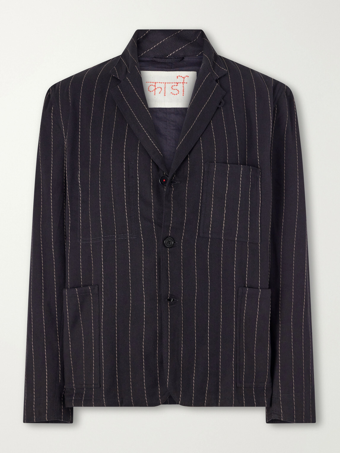 Kardo - Somesh Embroidered Striped Herringbone Cotton Suit Jacket - Blue