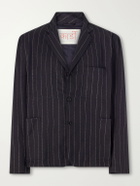 Kardo - Somesh Embroidered Striped Herringbone Cotton Suit Jacket - Blue