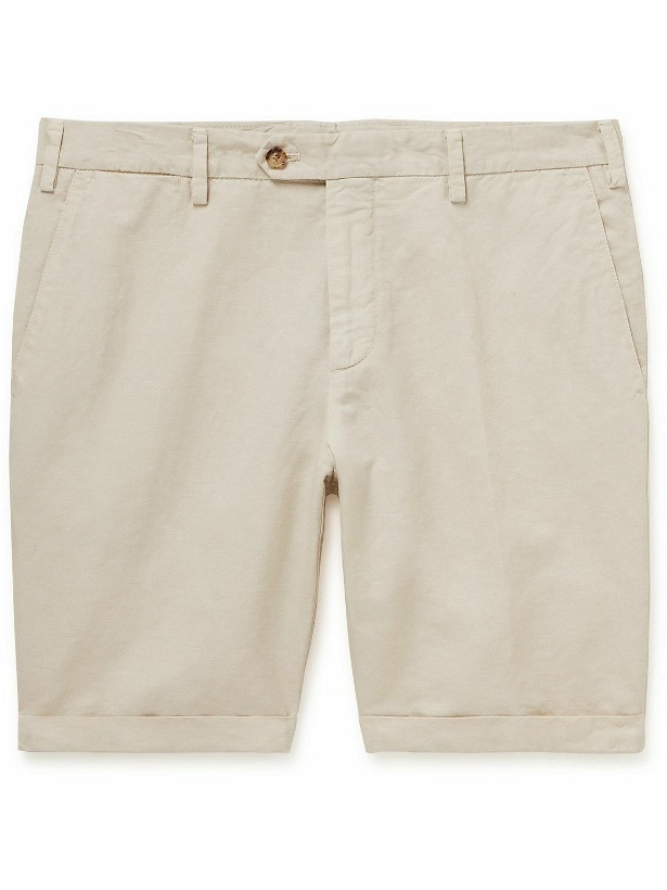 Photo: Lardini - Straight-Leg Linen and Cotton-Blend Shorts - Neutrals