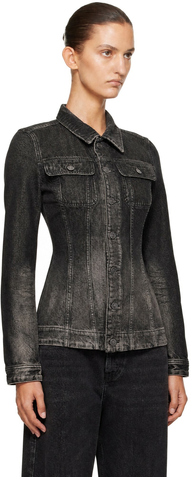 Diesel Black Fitted Dirty-Effect Denim Trucker Jacket