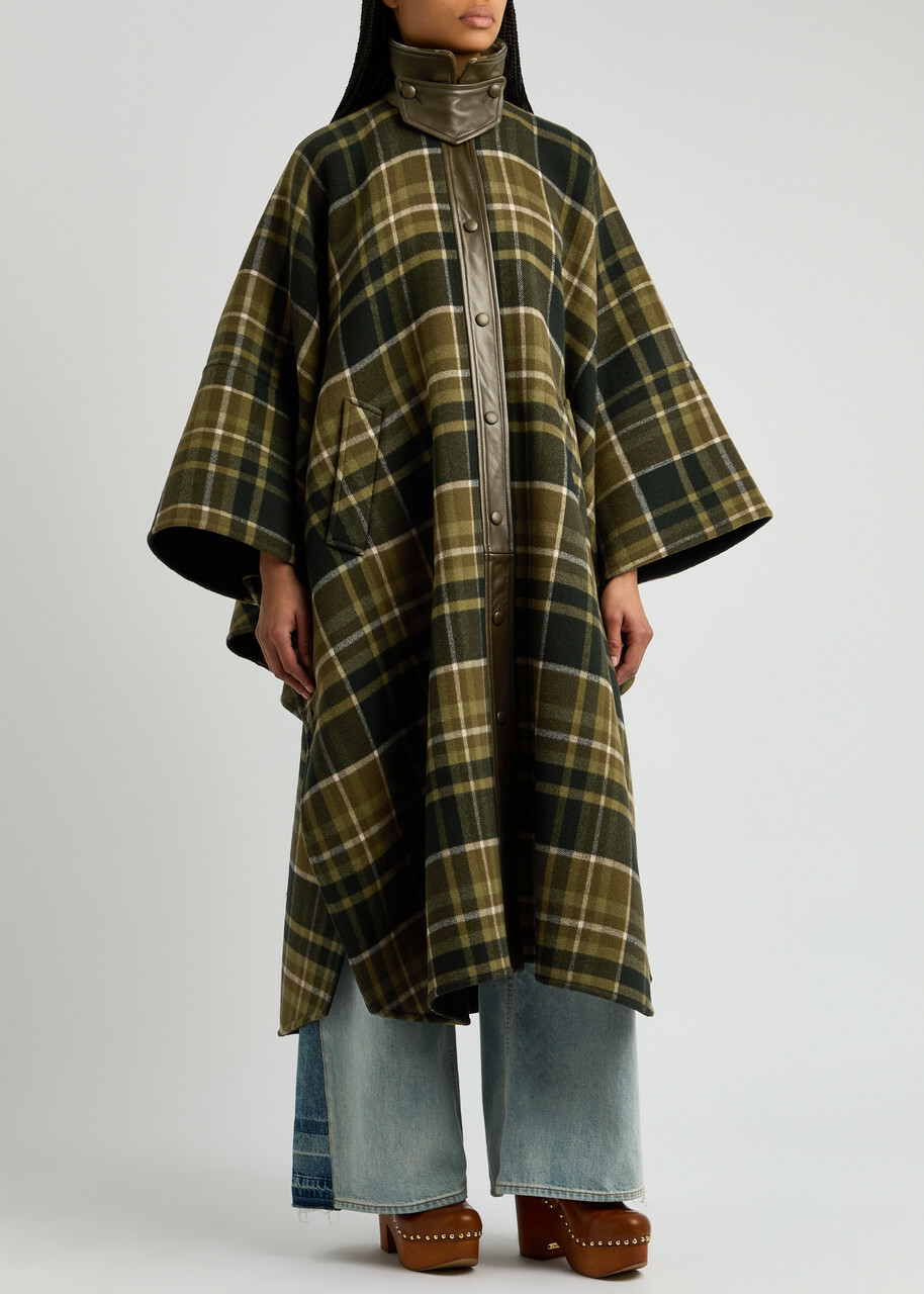 Chloe Checked Wool-blend Coat Green Chloe