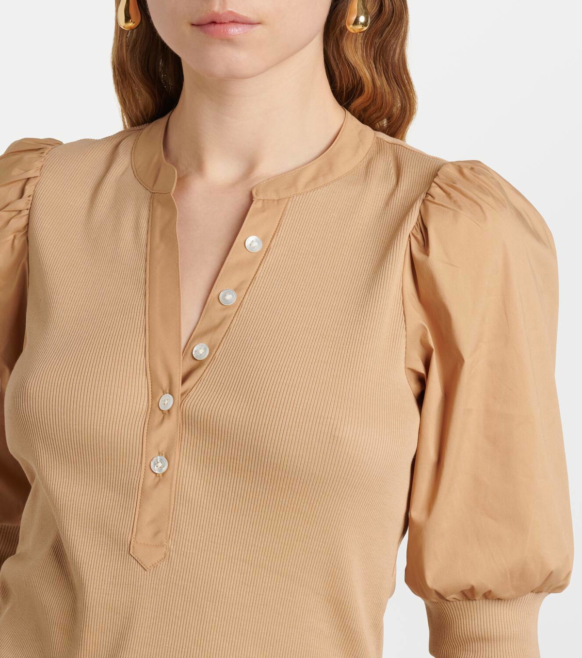 Veronica Beard Puff-sleeve cotton-blend top