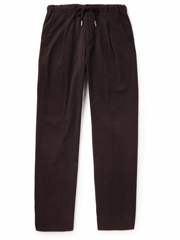 Photo: Thom Sweeney - Straight-Leg Pleated Cotton-Blend Twill Drawstring Trousers - Brown