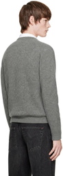AMOMENTO Gray Racoon V-Neck Sweater