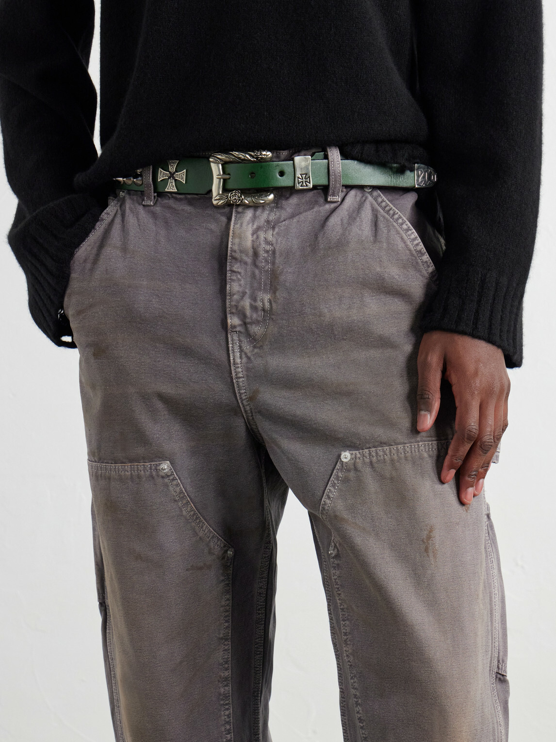 Enfants Riches Déprimés - 3.5cm Studded Leather Belt - Green