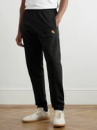 KENZO - Tapered Logo-Embroidered Appliquéd Cotton-Jersey Sweatpants - Black