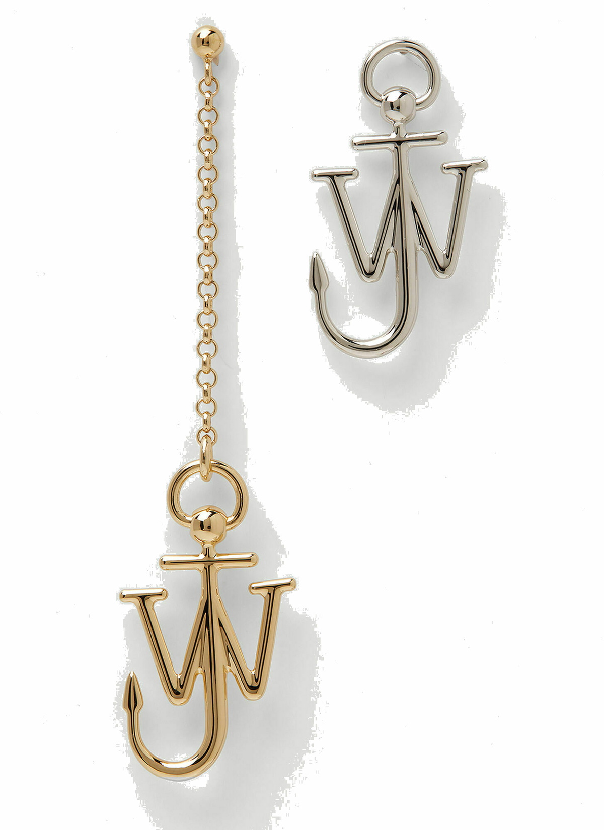 JW Anderson Iconic Anchor Asymmetrical Earrings in Metallic for Men