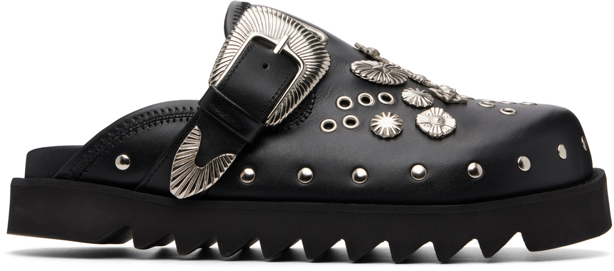 Toga Virilis Black Eyelet Metal Sabot Slip-on Loafers