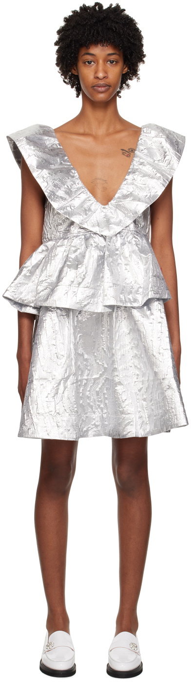 ganni silver dress GANNI Silver Layered Minidress GANNI