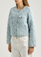 Paige Jayla Cropped Quilted Chambray Jacket Light Blue