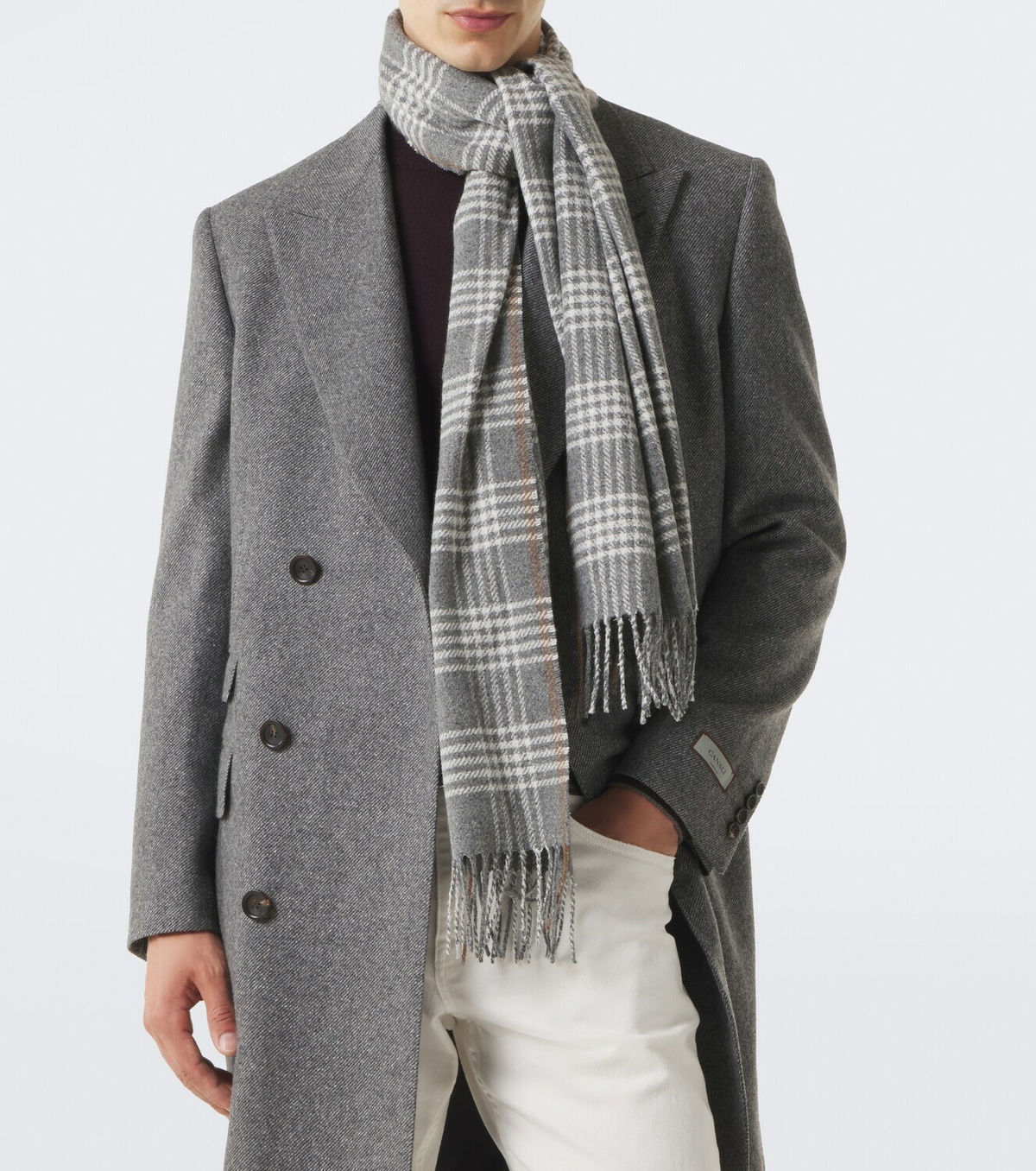 Eleventy Checked silk, wool, and cashmere scarf