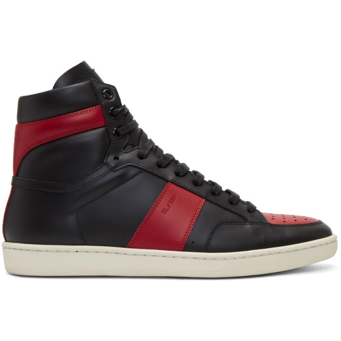 Photo: Saint Laurent Black and Red Court Classic SL-10H High-Top Sneakers