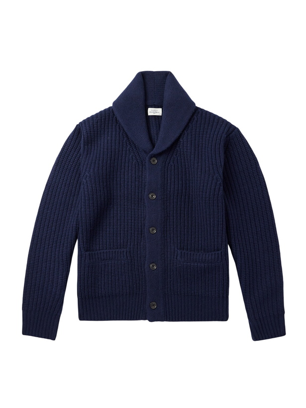 Photo: Hartford - Shawl-Collar Ribbed Wool Cardigan - Blue
