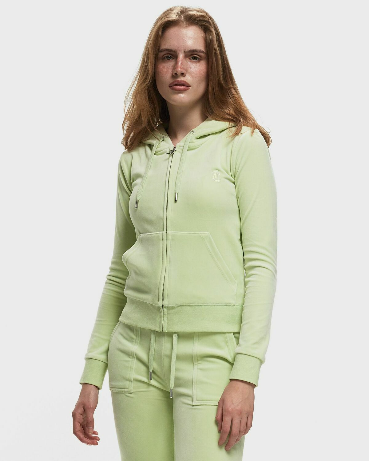 Juicy Couture Classic Velour Robertson Zip Hoodie Green Zippers