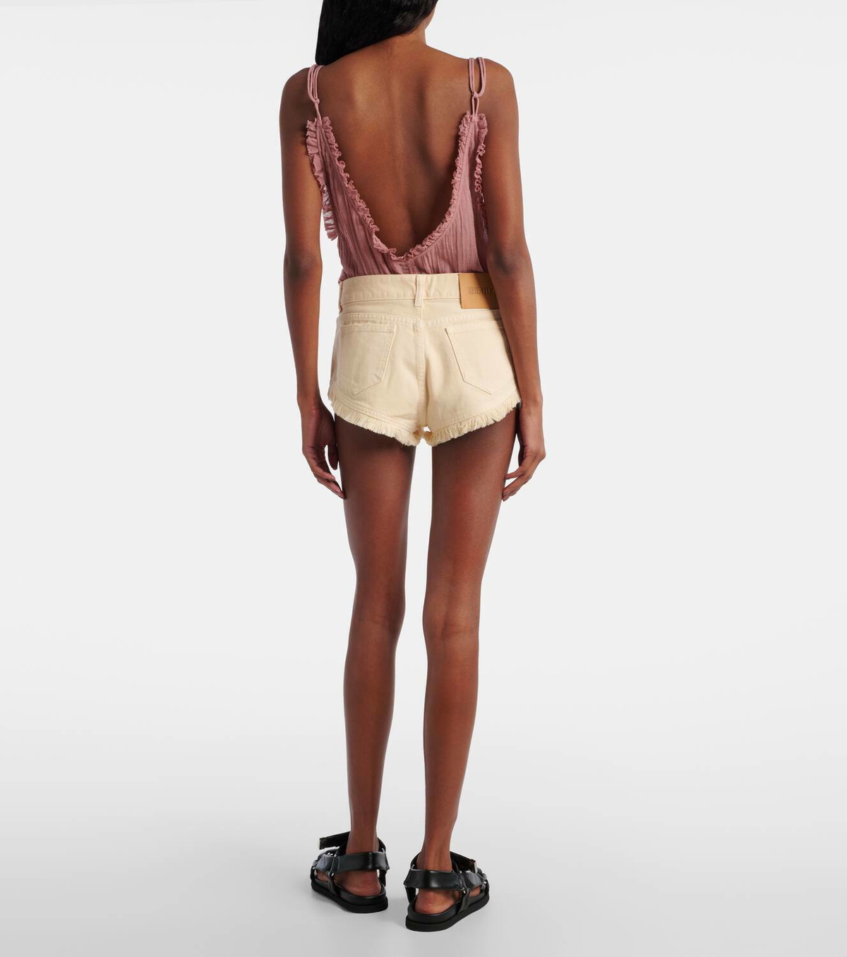The Attico Fringed cotton canvas shorts