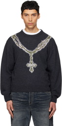 We11done Gray Cross Necklace Sweater