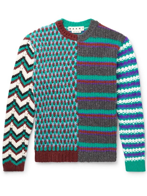 Photo: Marni - Striped Intarsia-Knit Sweater - Green