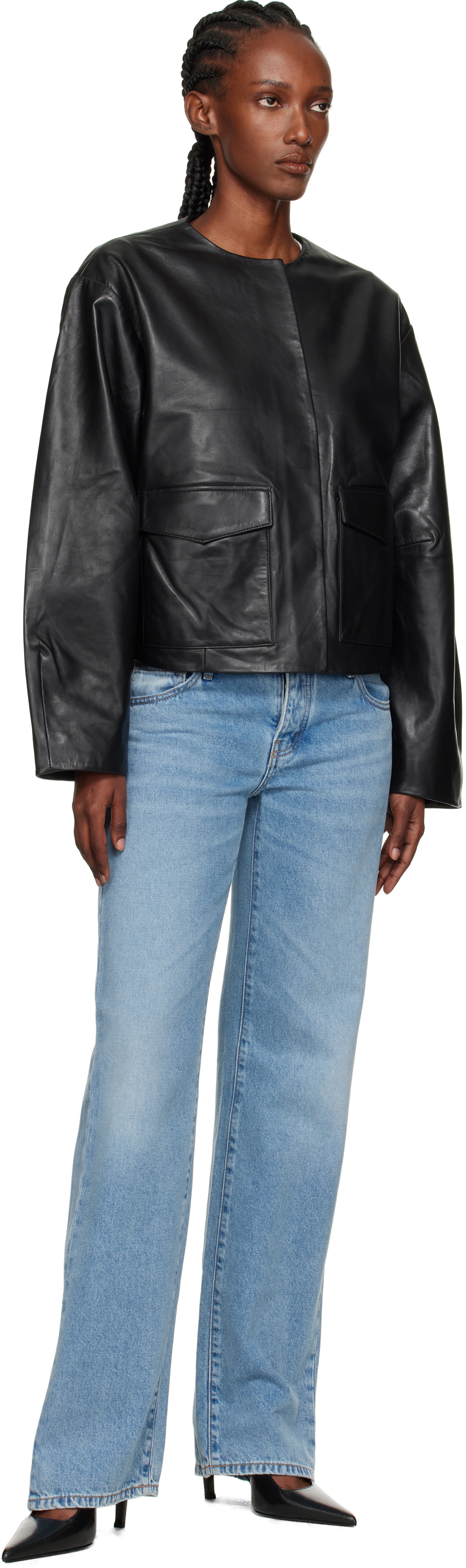 St. Agni Black Utility Cocoon Leather Jacket