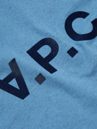 A.P.C. - Logo-Flocked Cotton-Jersey T-Shirt - Blue