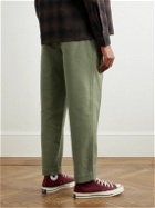 Folk - Assembly Cropped Tapered Washed Cotton-Moleskin Trousers - Green
