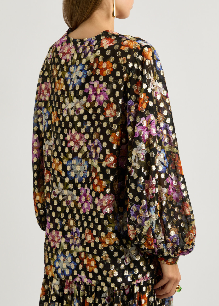 Borgo DE Nor Stellan Fil-coupé Floral-print Chiffon top Multicoloured