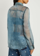 Haikure Ronda Blue Denim Print Silk-chiffon Shirt