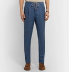 Brunello Cucinelli - Tapered Herringbone Linen Drawstring Suit Trousers - Blue