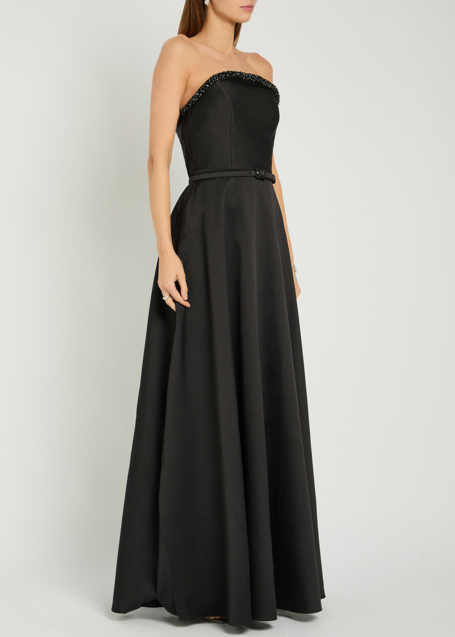 Roland Mouret Curved Crystal-embellished Taffeta Gown Black