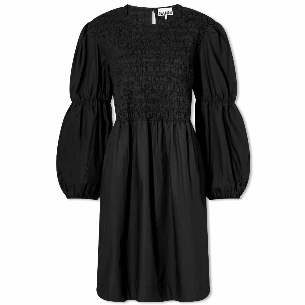GANNI Women's Cotton Poplin Mini Smock Dress in Black GANNI