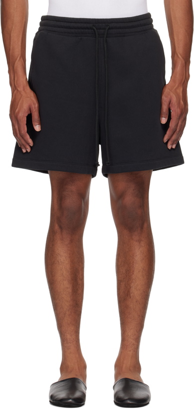 Photo: SKIMS Black Cotton Fleece Relaxed Shorts