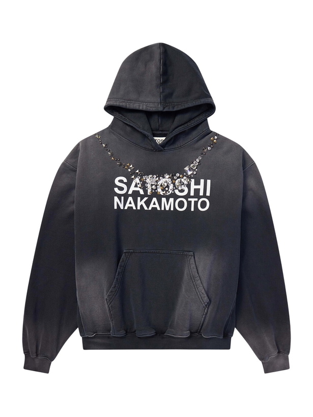Photo: Satoshi Nakamoto - Logo-Print Embellished Cotton-Jersey Hoodie - Black