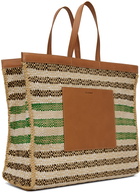 Jil Sander Beige & Green Striped Tote