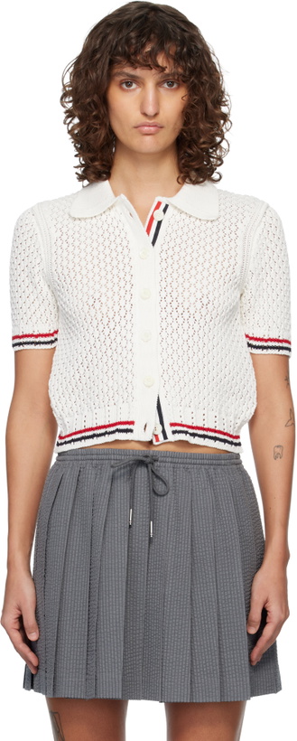 Photo: Thom Browne White Hector Pointelle Short Sleeve Cardigan