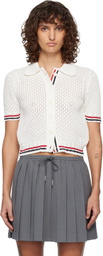 Thom Browne White Hector Pointelle Short Sleeve Cardigan