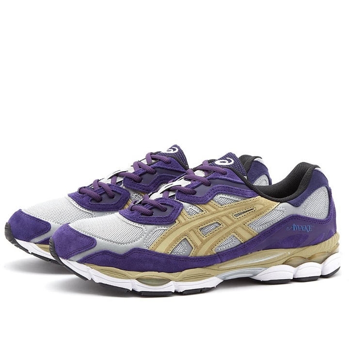 Photo: Asics Men's x Awake Gel-NYC Sneakers in Pure Sliver/Gothic Grape