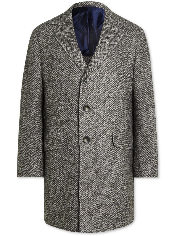 Photo: Kiton - Herringbone Virgin Wool, Cashmere and Silk-Blend Tweed Coat - Gray